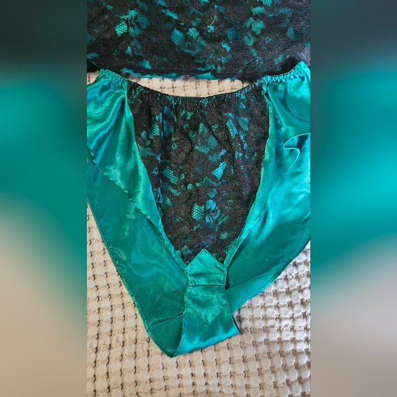 Gold Label VICTORIA'S SECRET Lace Lingerie Teddy 2 Piece Set In Teal/black. Med - Picture 8 of 11